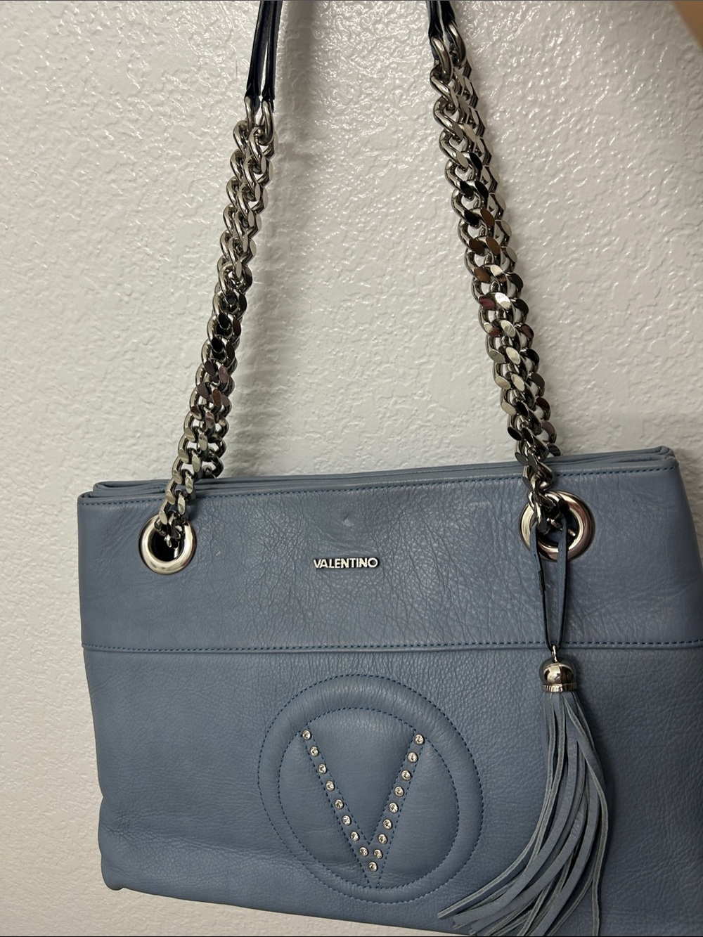 Mario Valentino Rockee Blue Chain Shoulder Bag Like New